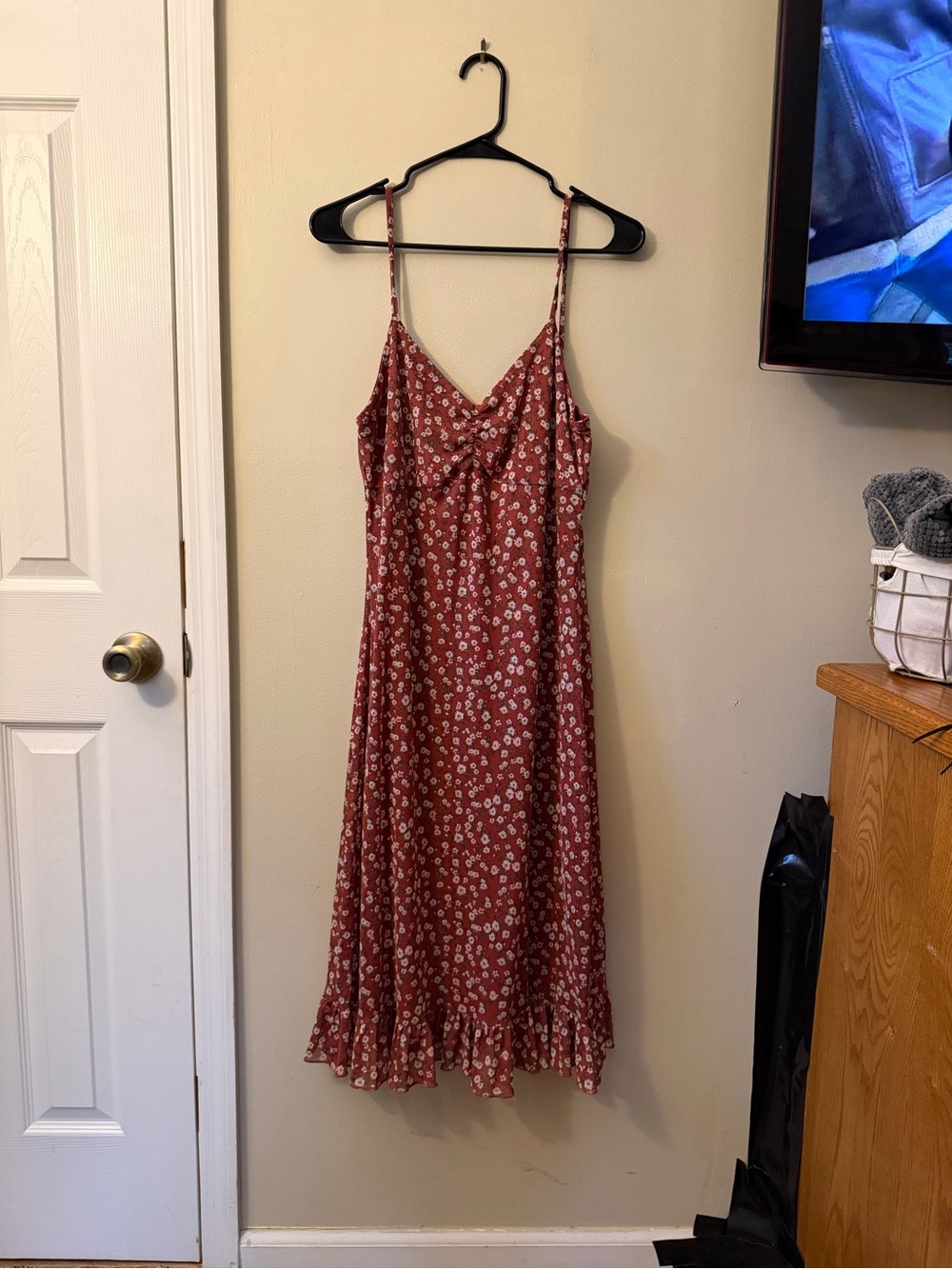 Ultra Flirt Rust Floral Ruched Bust Midi Dress XL - Picture 2 of 6